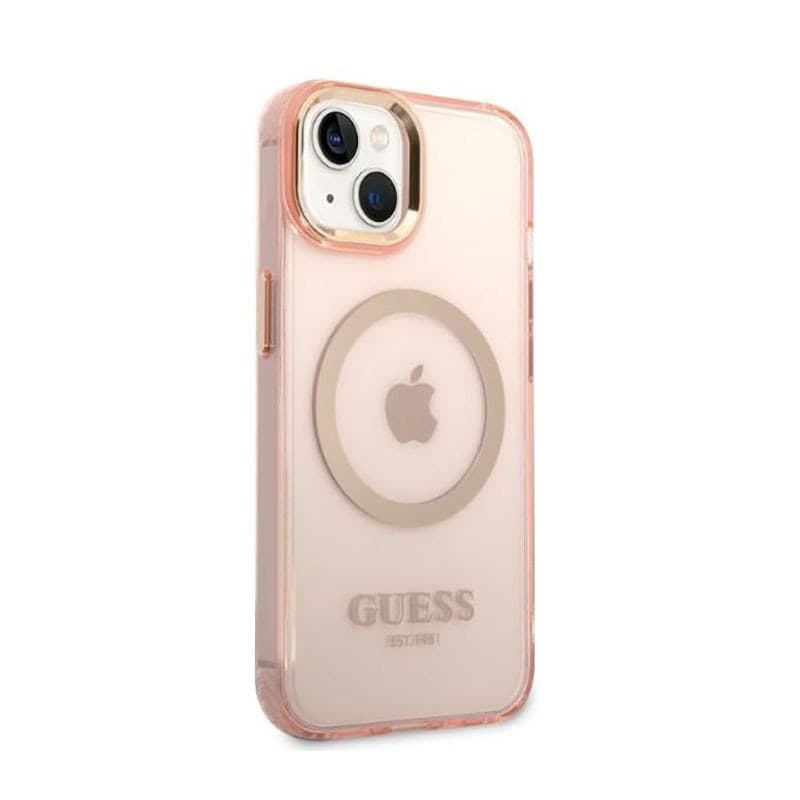 Guess Gold Outline Translucent MagSafe - Case for iPhone 14 Plus (Pink) - 4