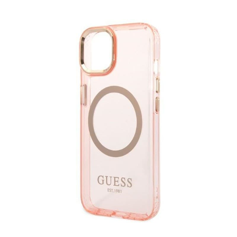 Guess Gold Outline Translucent MagSafe - Case for iPhone 14 Plus (Pink) - 6