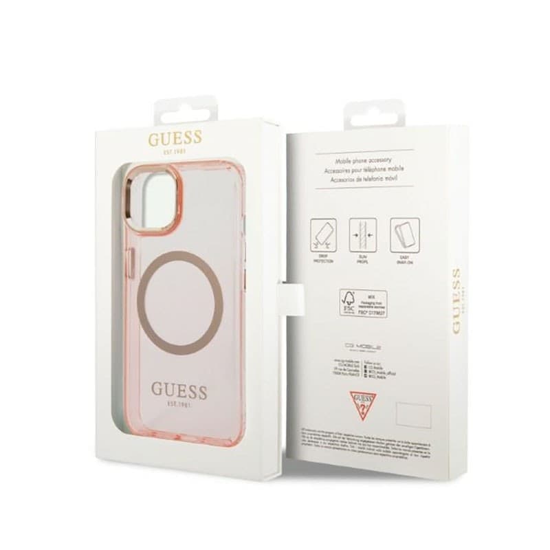 Guess Gold Outline Translucent MagSafe - Case for iPhone 14 Plus (Pink) - 8