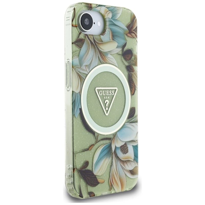 Guess IML Metal Glitter Flowers Triangle MagSafe - Case for iPhone 16e (green) - 4