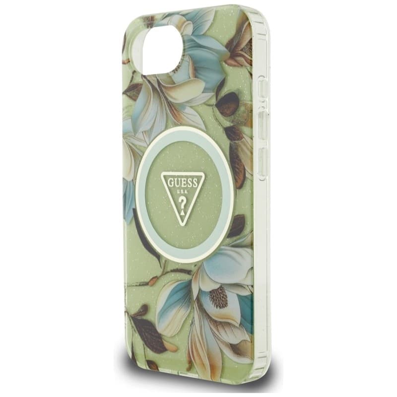 Guess IML Metal Glitter Flowers Triangle MagSafe - Case for iPhone 16e (green) - 6