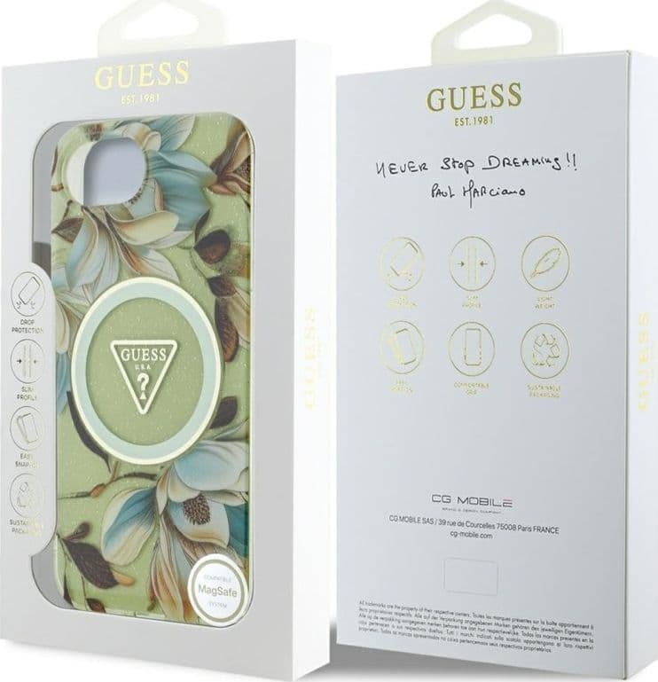 Guess IML Metal Glitter Flowers Triangle MagSafe - Case for iPhone 16e (green) - 8