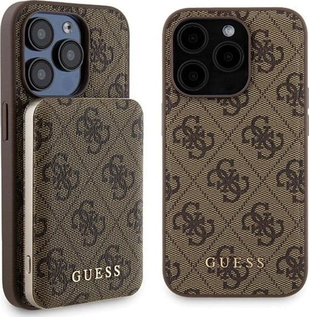 Guess Bundle Pack MagSafe 4G Metal Gold Logo - Case set + Power Bank 5000mAh MagSafe iPhone 15 Pro (brown) - 11