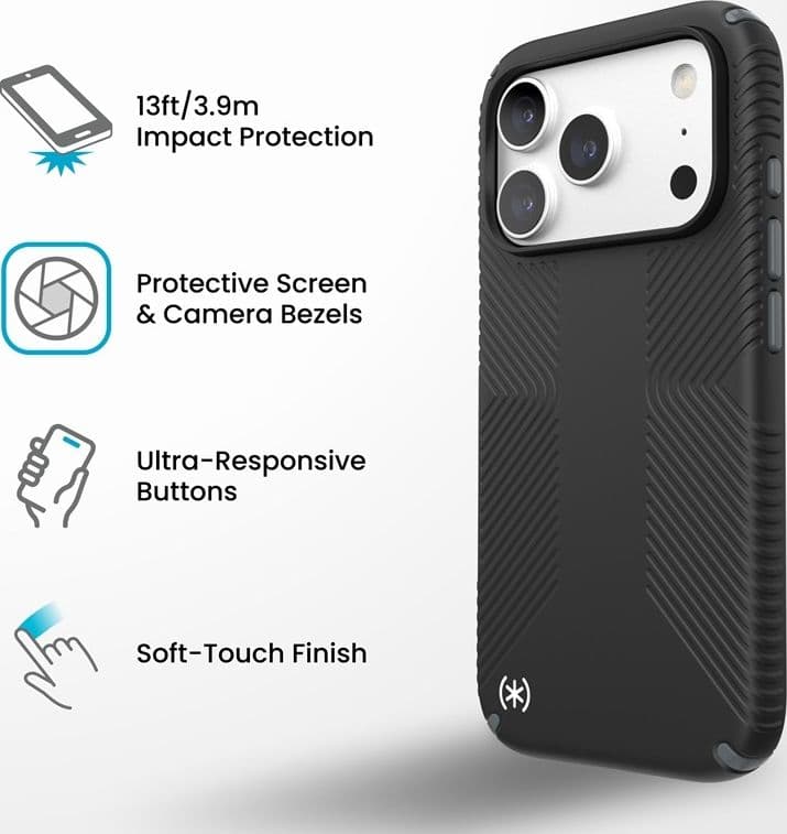 Custodia Speck Presidio2 Grip MagSafe per iPhone 18 Pro / 17 Pro (nera) - 10