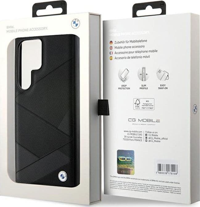 BMW Signature Leather Crossing Lines Pattern - Case for Samsung Galaxy S24 Ultra (Black) - 8