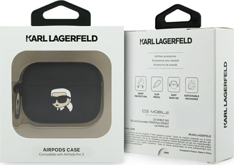 Custodia in silicone Karl Lagerfeld Karl Head 3D per AirPods Pro 3 (nera) - 4