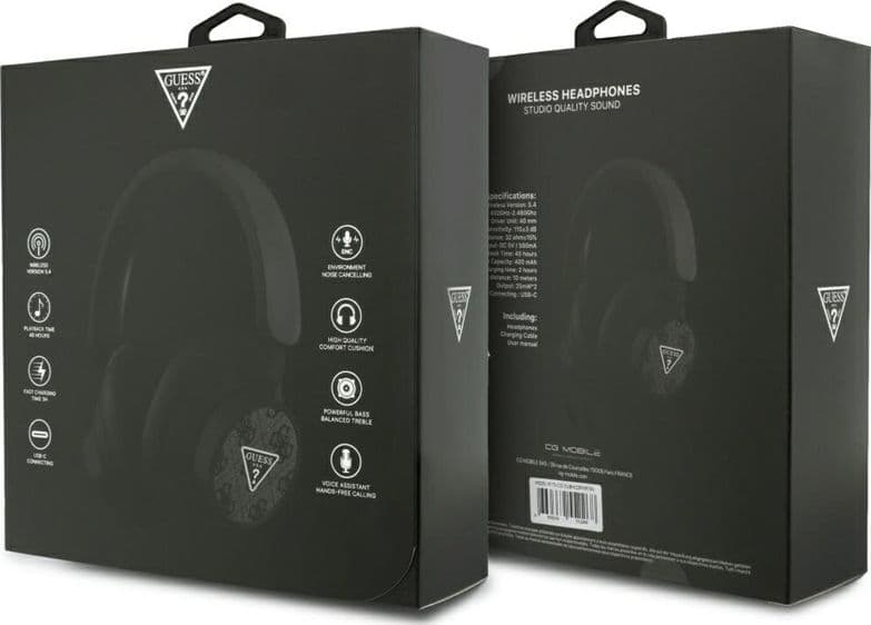 Guess 4G Triangle Logo - Bezdrátová sluchátka pøes uši Bluetooth V5.4 ENC (Èerná) - 7