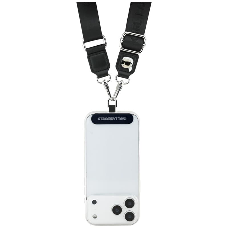 Karl Lagerfeld Universal Crossbody Strap Tether Patch Karl Metal Logo - Universal Phone Strap / Lanyard (Black) - 2