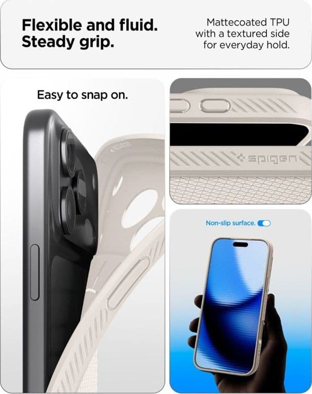 Spigen Liquid Air - Custodia per iPhone 18 Pro / 17 Pro (Titanio Naturale) - 6