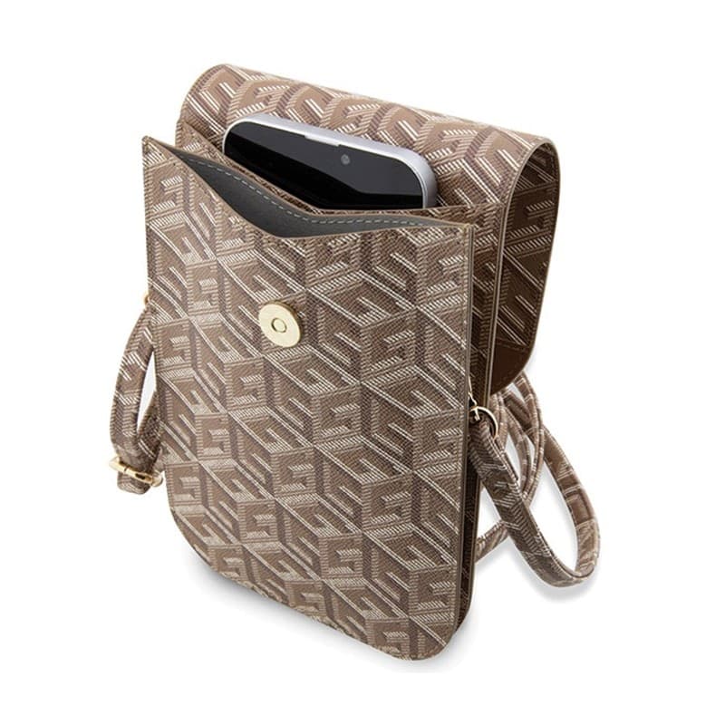 Guess GCube Stripe Phone Bag - Bag with smartphone compartment (Brown) - 4