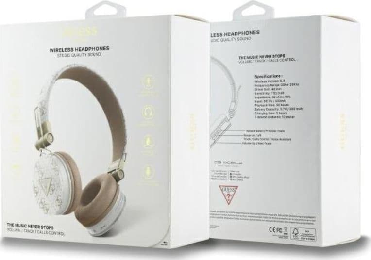 Guess 4G Triangle Round Shape - Wireless Over-Ear Bluetooth ENC Headphones (White) - 4