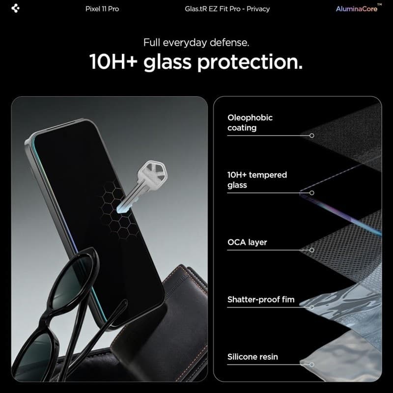Spigen Glas.tR EZ Fit Pro AC Privacy Confezione da 2 - Vetro temperato per la privacy per Google Pixel 9 / 9 Pro / 10 Pro / 11 P - 8