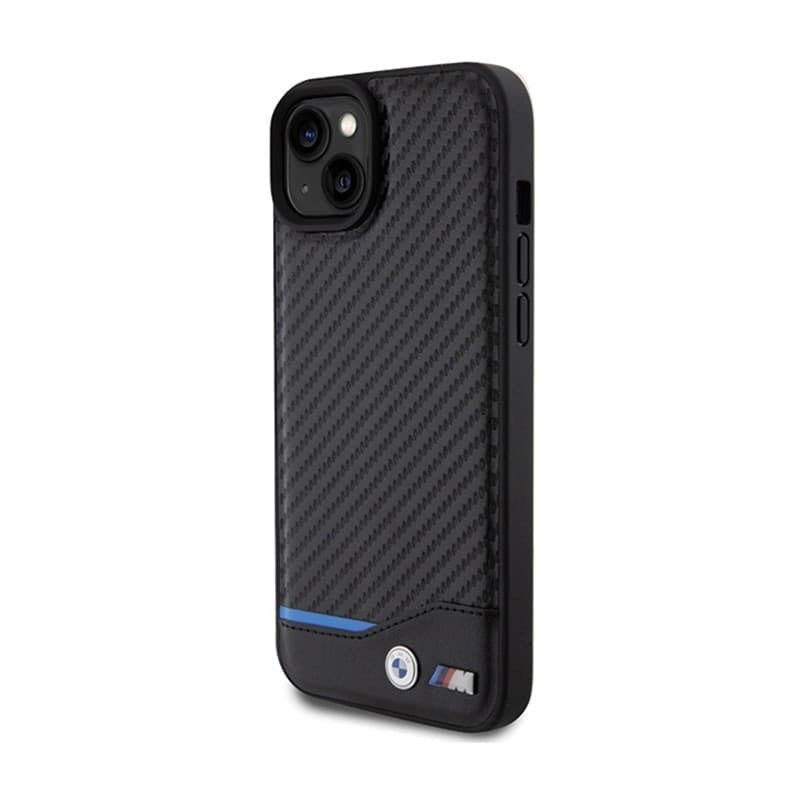 BMW Leather Carbon Blue Line - Case for iPhone 15 Plus (black) - 2