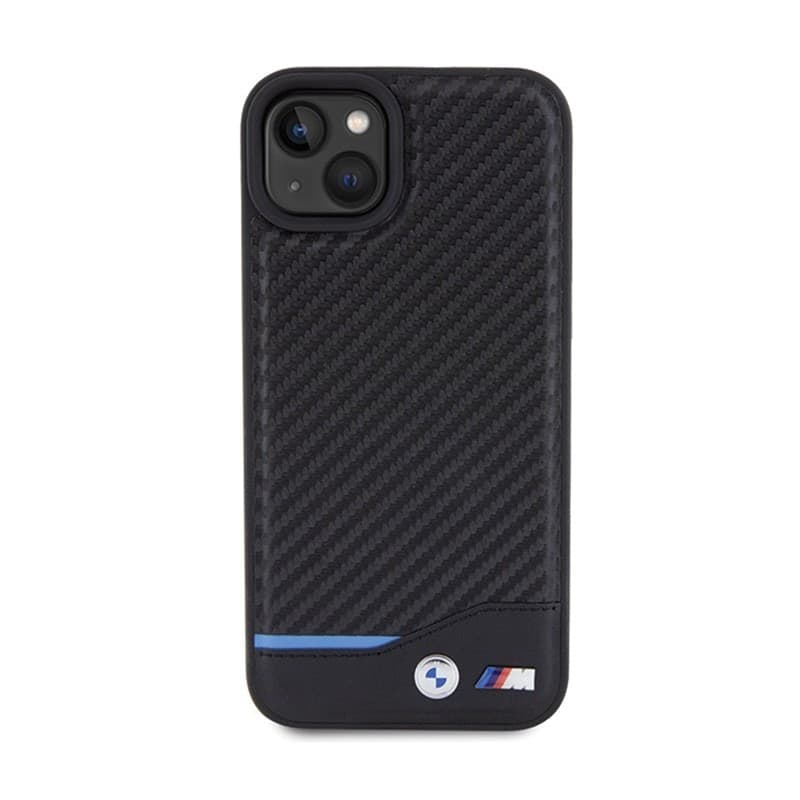 BMW Leather Carbon Blue Line - Case for iPhone 15 Plus (black) - 3