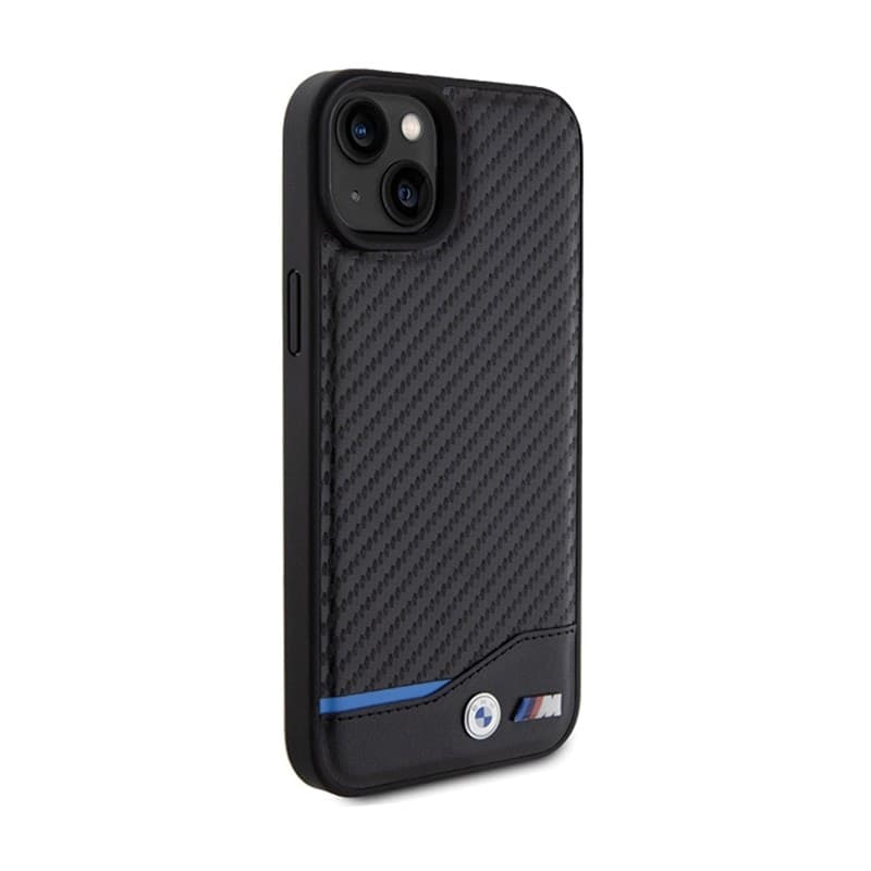 BMW Leather Carbon Blue Line - Case for iPhone 15 Plus (black) - 4