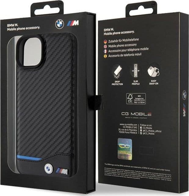 BMW Leather Carbon Blue Line - Case for iPhone 15 Plus (black) - 8