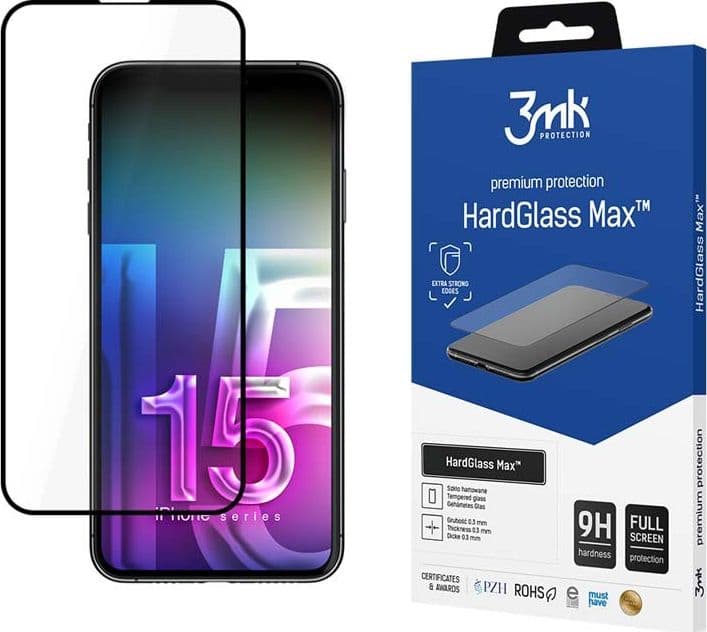 3mk HardGlass Max - Tempered Glass for iPhone 15 Pro Max (Black) - 2