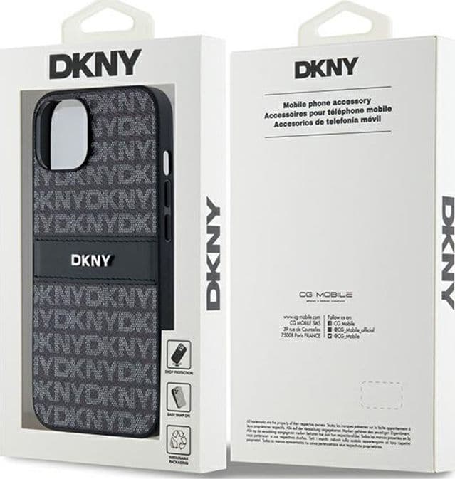 DKNY Leather Mono Stripe & Metal Logo - Case for iPhone 15 Plus / 14 Plus (black) - 8