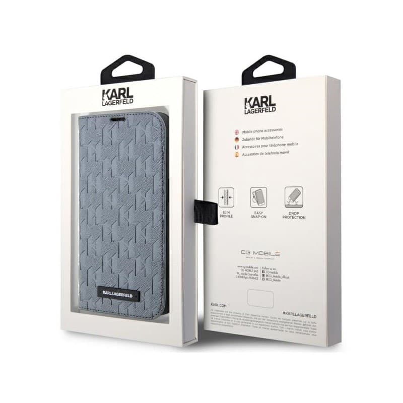 Karl Lagerfeld Booktype Saffiano Monogram - Case for iPhone 14 (Grey) - 7