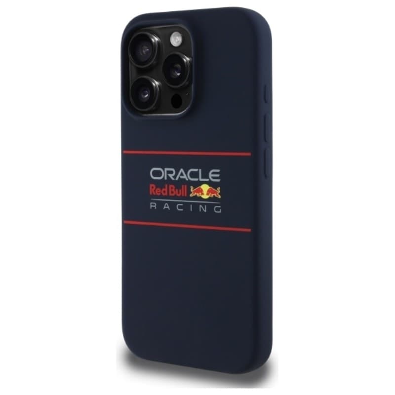 Custodia MagSafe in silicone con logo orizzontale Red Bull per iPhone 16 Pro Max (blu navy) - 2
