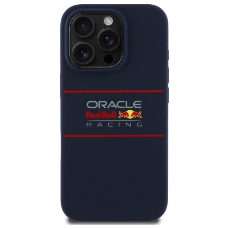 Custodia MagSafe in silicone con logo orizzontale Red Bull per iPhone 16 Pro Max (blu navy) - 3