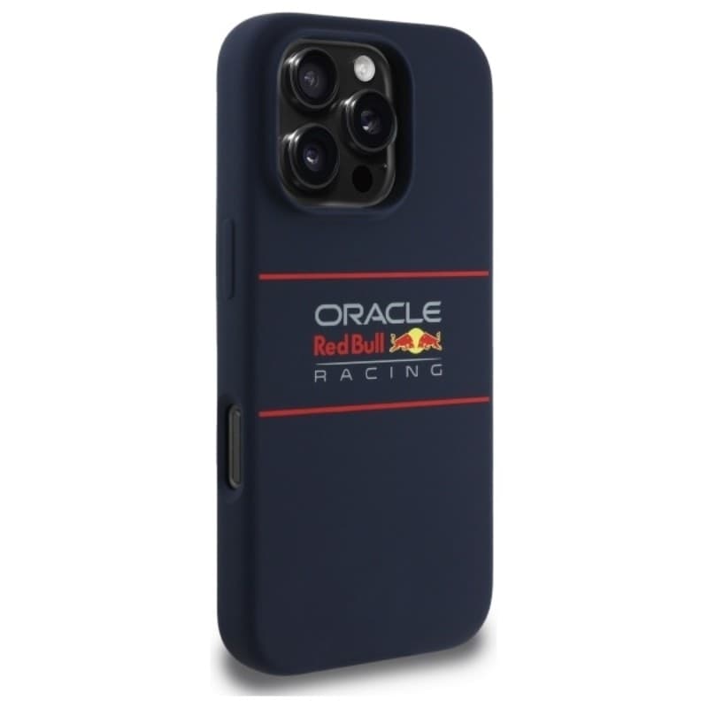 Custodia MagSafe in silicone con logo orizzontale Red Bull per iPhone 16 Pro Max (blu navy) - 4