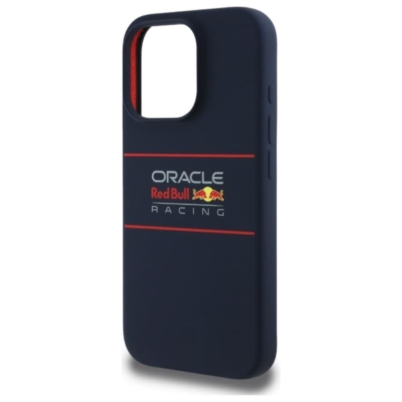 Custodia MagSafe in silicone con logo orizzontale Red Bull per iPhone 16 Pro Max (blu navy) - 6