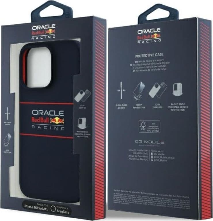 Custodia MagSafe in silicone con logo orizzontale Red Bull per iPhone 16 Pro Max (blu navy) - 8
