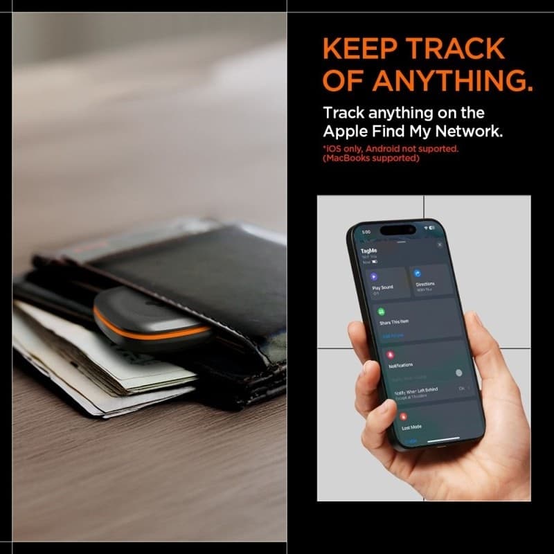 Spigen TagMe Bluetooth Tracker - Key, Backpack, Bag Locator Apple Find My (Black) - 10