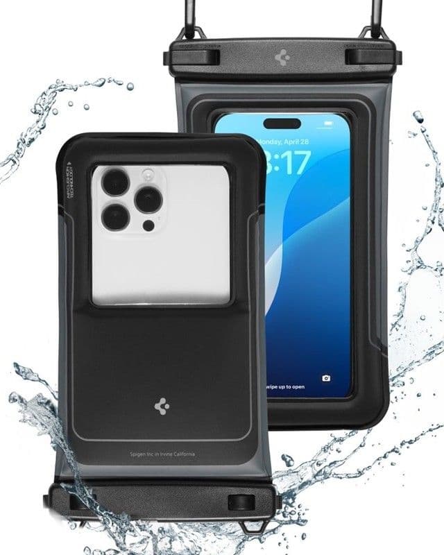 Spigen A611P Universal Waterproof Float Case 2-Pack - Waterproof Case for Smartphones up to 6.9" (Matte Black) - 2