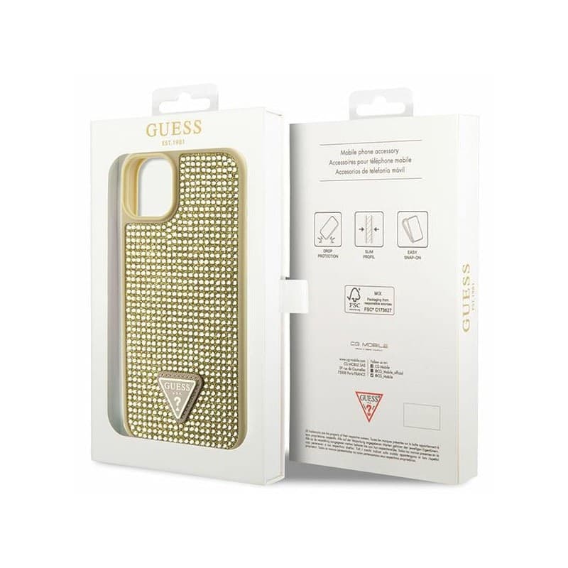Guess Rhinestone Triangle - Case for iPhone 14 (Gold) - 8