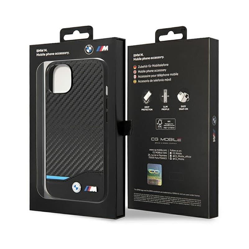 BMW Leather Carbon Blue Line - Case for iPhone 14 (Black) - 8