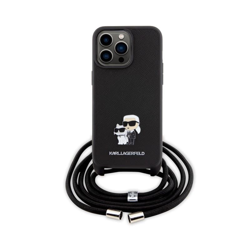 Karl Lagerfeld Crossbody Saffiano Metal Pin Karl & Choupette - Case for iPhone 15 Pro Max (Black) - 2