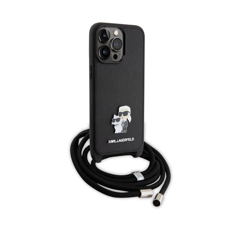Karl Lagerfeld Crossbody Saffiano Metal Pin Karl & Choupette - Case for iPhone 15 Pro Max (Black) - 3