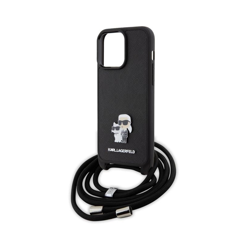 Karl Lagerfeld Crossbody Saffiano Metal Pin Karl & Choupette - Case for iPhone 15 Pro Max (Black) - 5