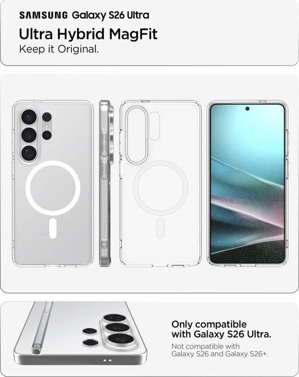Spigen Ultra Hybrid Mag MagSafe - Custodia per Samsung Galaxy S26 Ultra (trasparente/bianca) - 7