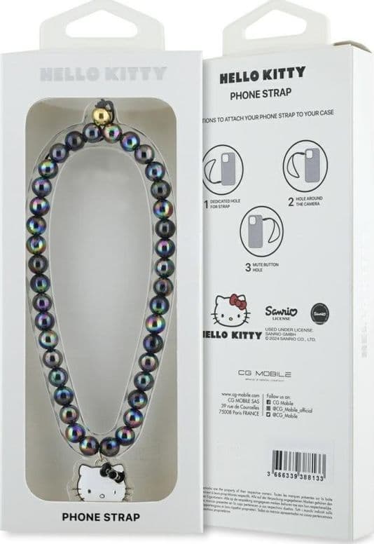 Hello Kitty Pearls Kitty Head - Phone Charm (Black) - 4