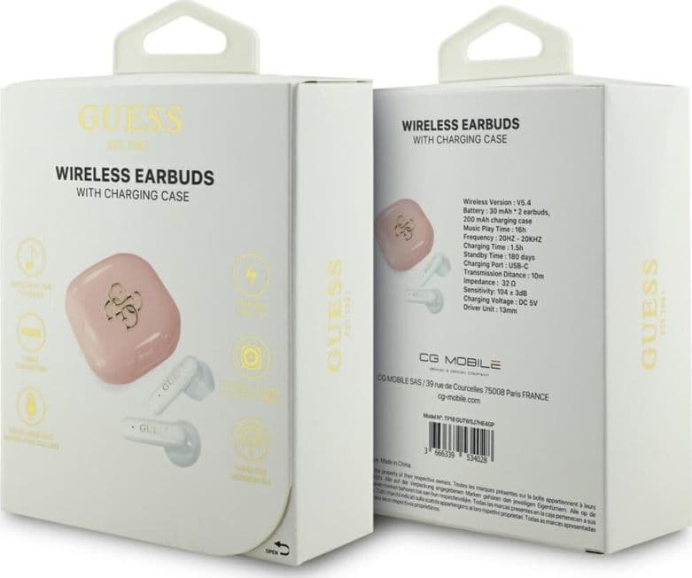 Guess 4G Metal Logo - TWS Bluetooth Earphones + Charging Case (Pink) - 6