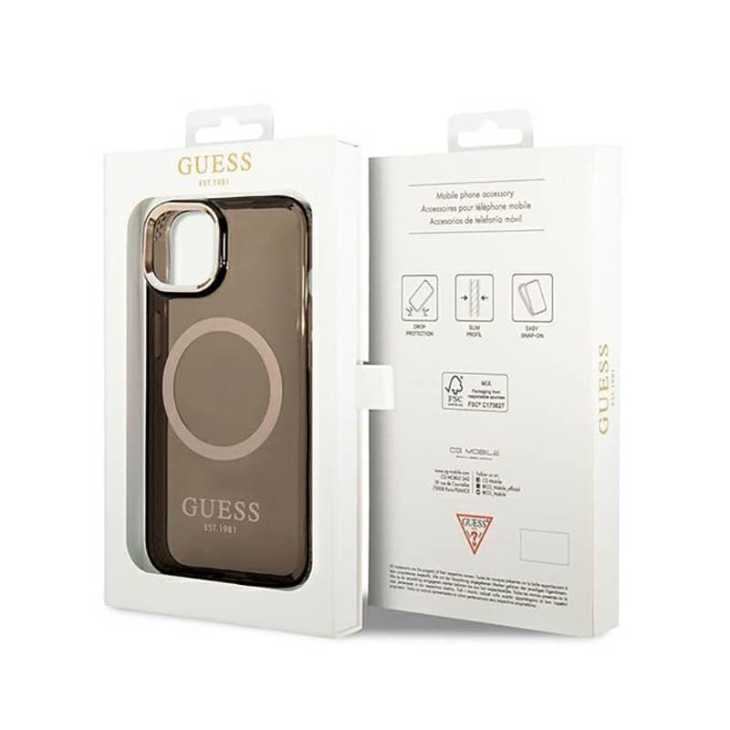 Guess Gold Outline Translucent MagSafe - Case for iPhone 14 Plus (Black) - 8