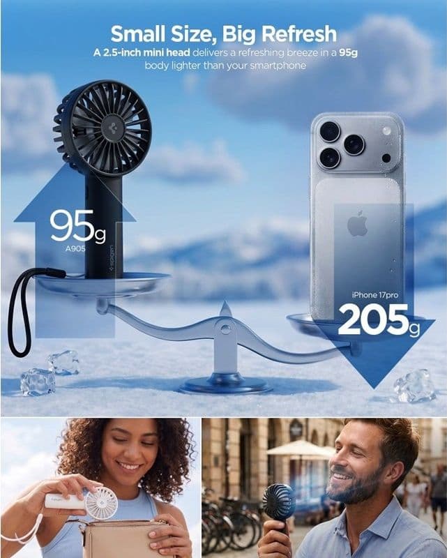 Spigen A905 Mini - Ventilatore da viaggio wireless 1800 mAh (nero) - 3