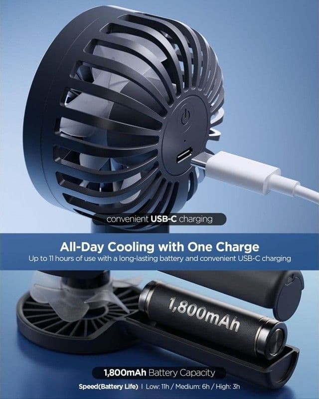 Spigen A905 Mini - Ventilatore da viaggio wireless 1800 mAh (nero) - 5