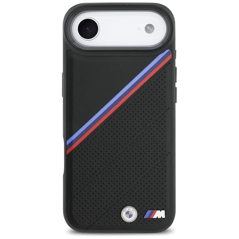 Custodia MagSafe per iPhone Air con logo in metallo tricolore BMW M (nera) - 3