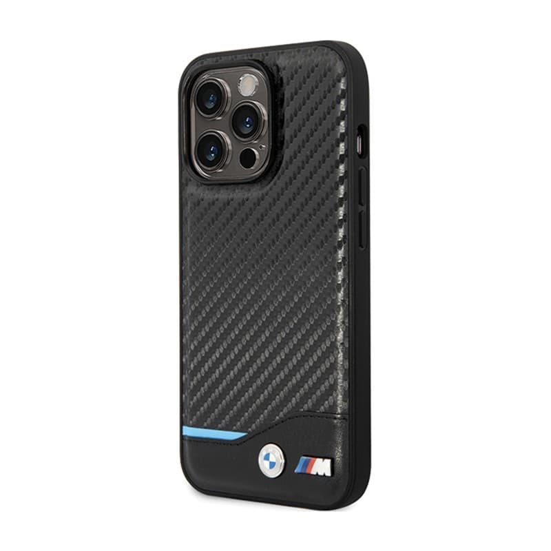 BMW Leather Carbon Blue Line - Case for iPhone 13 Pro Max (Black) - 2