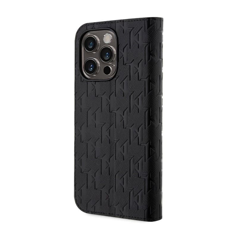 Karl Lagerfeld Booktype Saffiano Monogram - Case for iPhone 14 Pro (Black) - 2