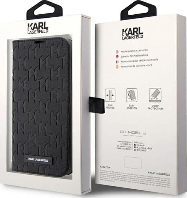 Karl Lagerfeld Booktype Saffiano Monogram - Case for iPhone 14 Pro (Black) - 7