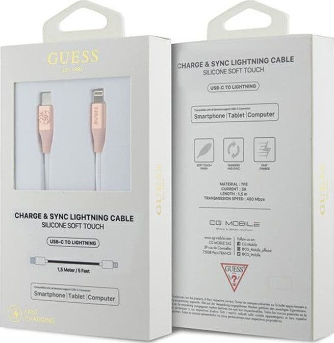 Guess Ebossed Logo - USB-C to Lightning cable MFi certified 1.5m (pink) - 2