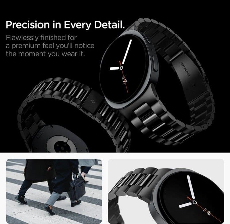 Cinturino Spigen Modern Fit in acciaio inox 316L per Samsung Galaxy Watch 9 / 8 / 8 Classic 40 / 44 / 46 mm (nero) - 7