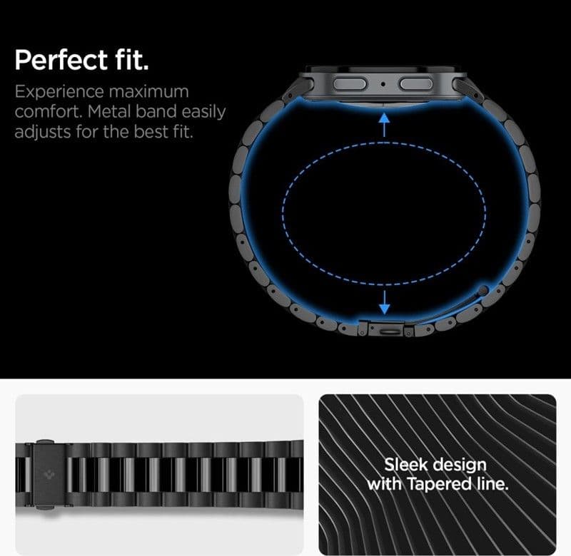 Cinturino Spigen Modern Fit in acciaio inox 316L per Samsung Galaxy Watch 9 / 8 / 8 Classic 40 / 44 / 46 mm (nero) - 9