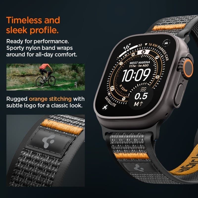 Cinturino Spigen Athlex Air 2 per Apple Watch 44/45/46/49 mm (Nero/Arancione) - 8