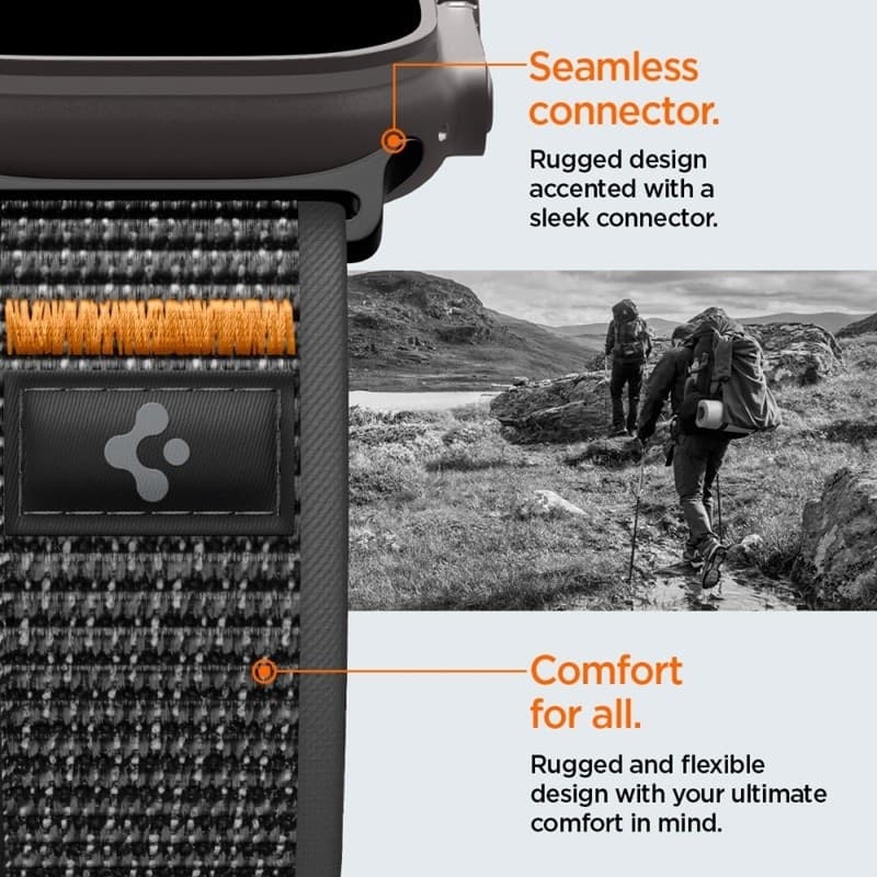 Cinturino Spigen Athlex Air 2 per Apple Watch 44/45/46/49 mm (Nero/Arancione) - 10
